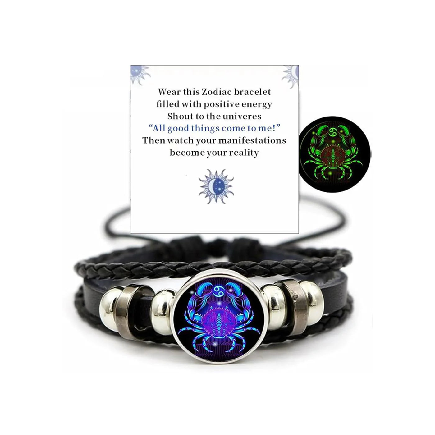 Zodiac Constellation Braided Design Black Leather Bracelet Adjustable