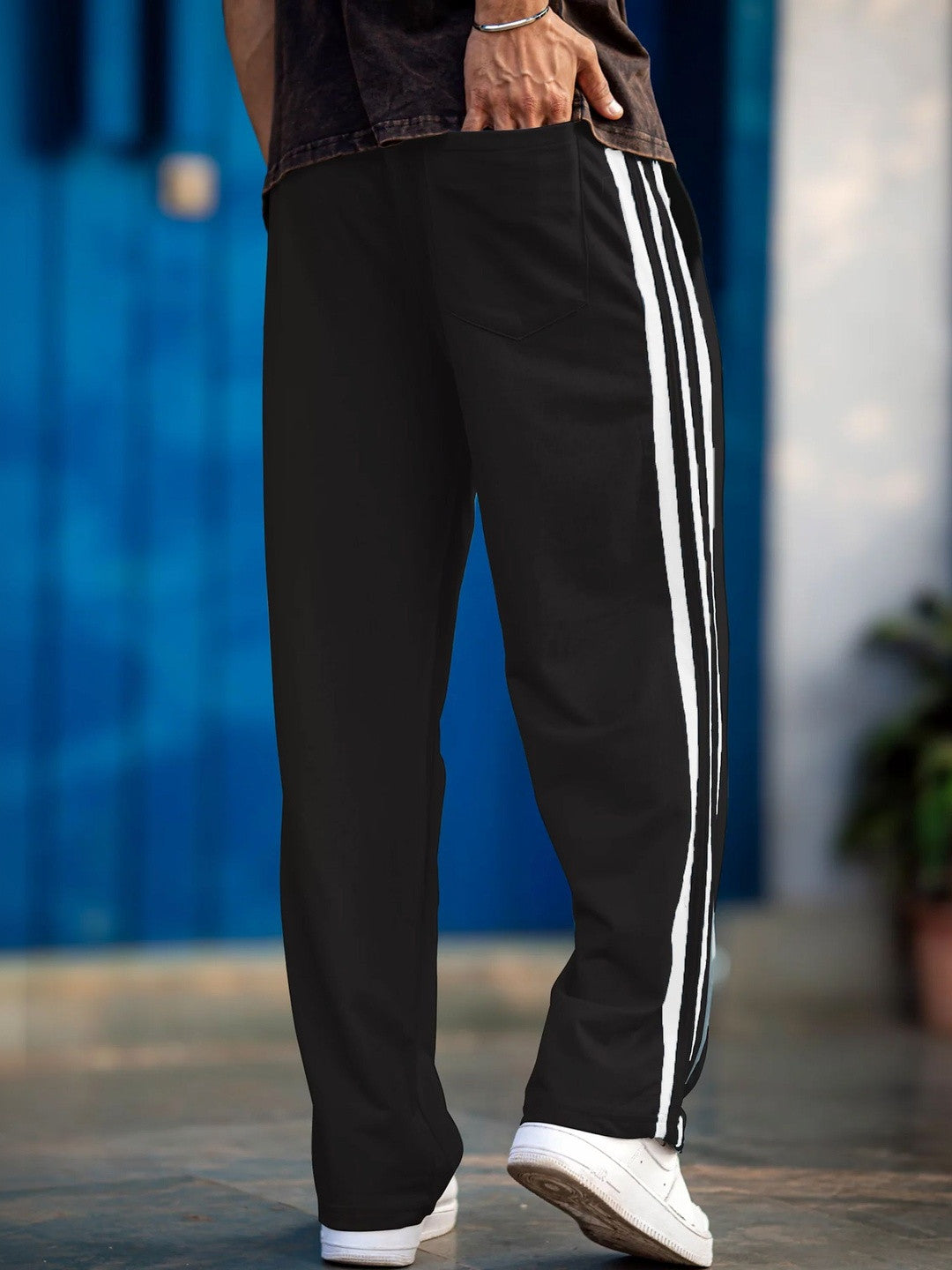 Men Side Striped Mid-Rise Flexi Waist Track Pants